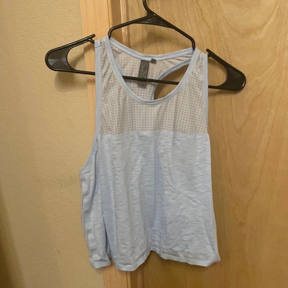 Light blue tank top.